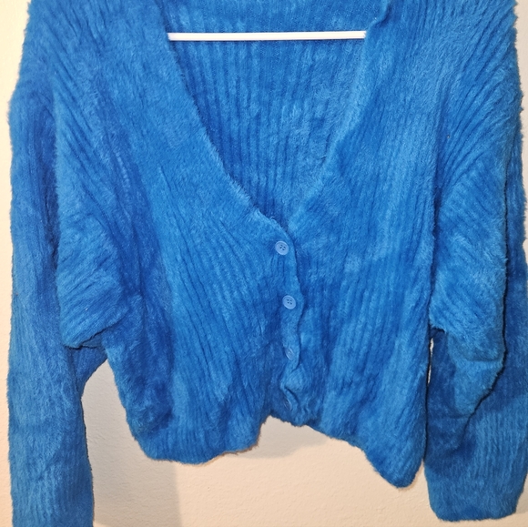 Zara Womans Blue Button Up Cropped Cardigan Size M - Picture 2 of 11